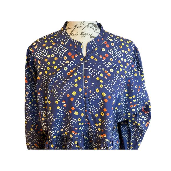 NWOT Oliphant Mandarin Balloon Sleeve Blouse Shabori Indigo Size XL 100% Cotton - Picture 4 of 11
